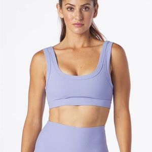 Glyder Scoop Neck Open Back Ribbed Lilac Sports Bra with Cup Inserts